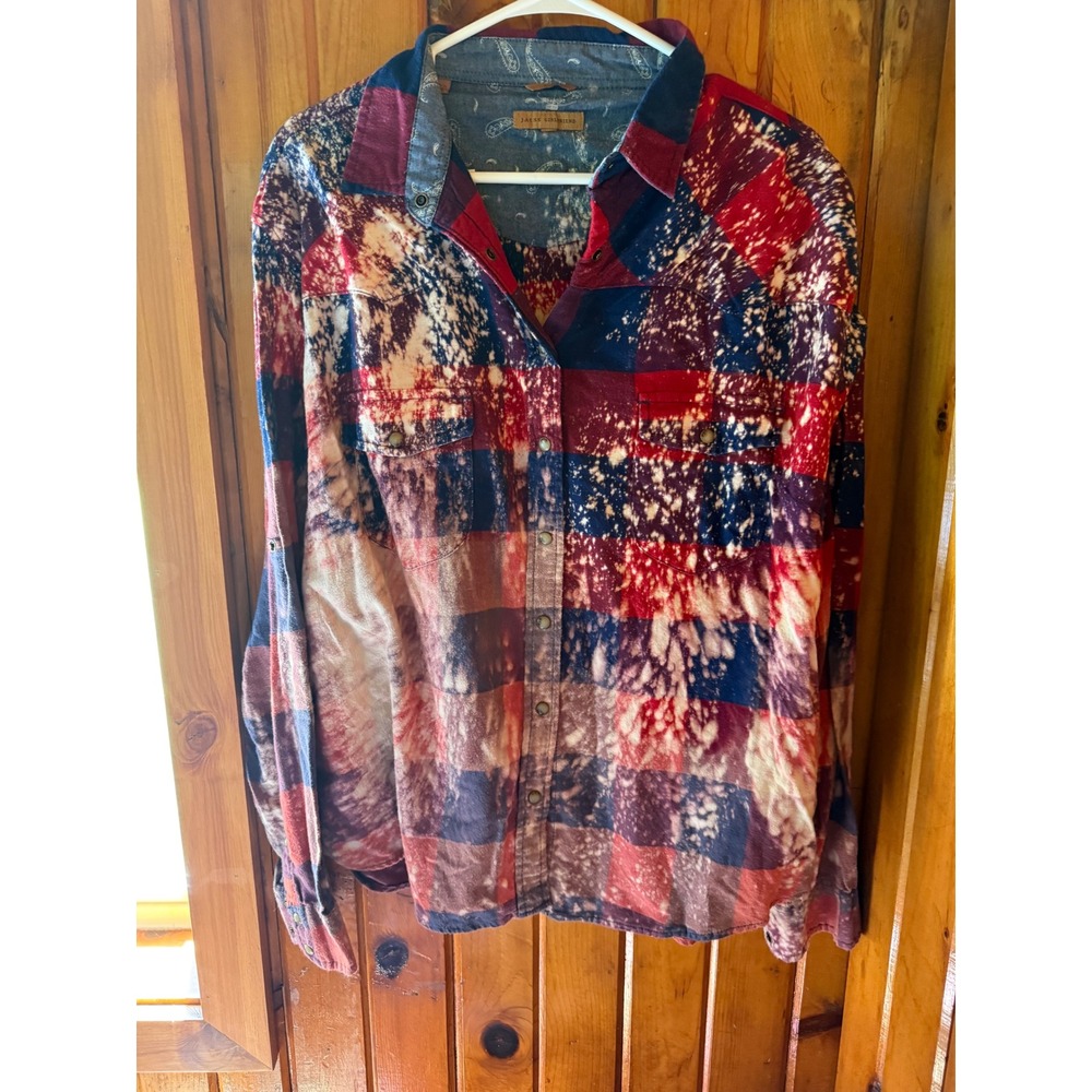 Bleached FlannelRed Blue Rooster it's a beautiful day to Go Cluck Yourself Large